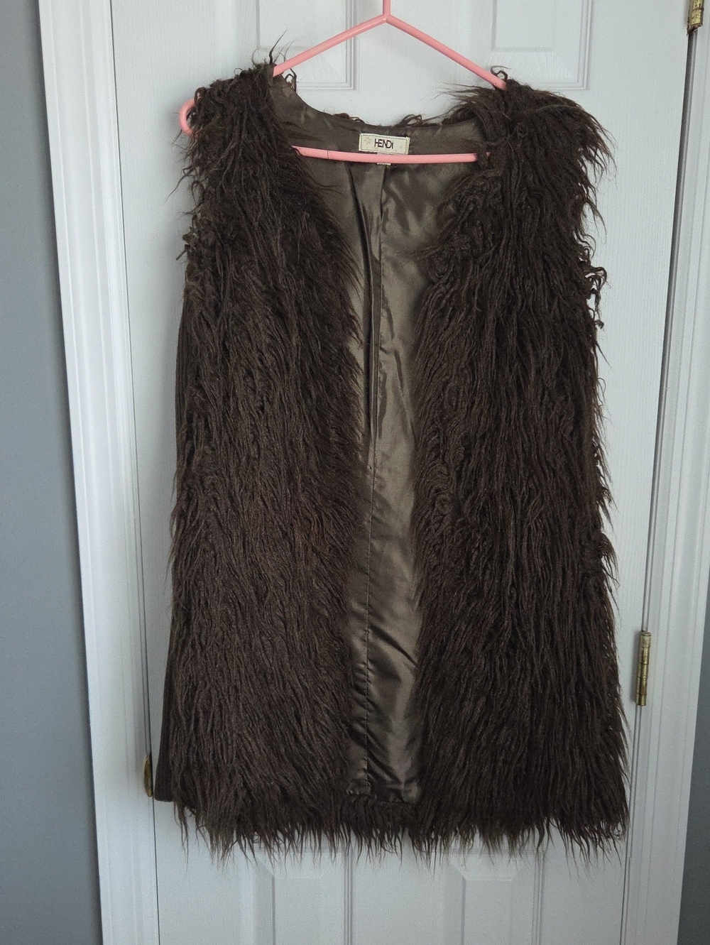 Fendi Dark Brown Shaggy Faux Fur Sleeveless Vest